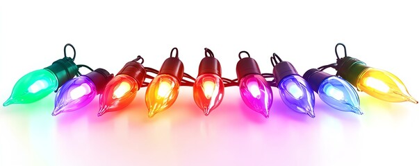 Rainbowcolored Christmas lights, vibrant neon glow, festive and modern design, isolated on white background