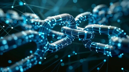 Fototapete - Digital chain of links interconnected. It symbolizes secure data and network connections, emphasizing digital security and modern technology.