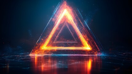 Poster - Glowing triangle with neon lines, abstract techno background, 3D rendering - Generated AI