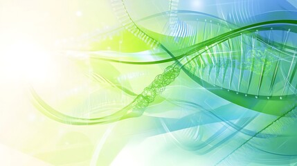 Poster - Abstract DNA strands with glowing light in a wave pattern on a light background.