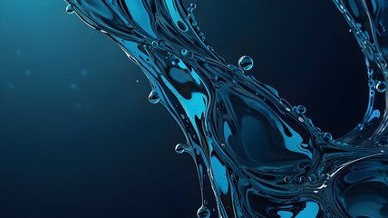 blue liquid water abstract background copy space, Clear Water Crown Splashing Creating Air Bubbles in Blue Water Background, Isolated with Copy Space