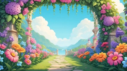 Wall Mural - Charming Flower Archway Cartoon Background Design