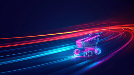 Aufkleber - Shopping cart speeding through digital space with light trails