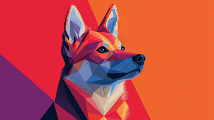 Poster - Colorful geometric dog portrait looking right with split complementary colors