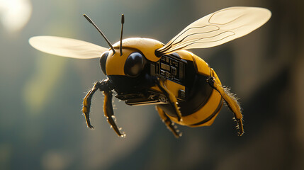 Poster - Robot bee flying with exposed circuits and wires