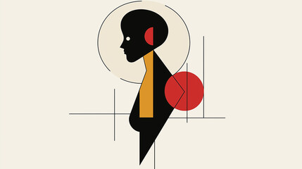 Poster - Minimalist portrait of a woman combining geometric shapes and line art