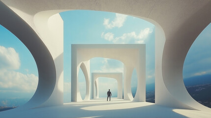 Aufkleber - Businessman standing in abstract architectural space looking out at the view