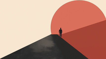 Poster - Businessman walking towards big red sun representing success