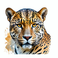 Wall Mural - Watercolor illustration of a jaguar head, big cat face wild animal graphic design element