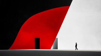 Poster - Businessman walking towards a door in abstract modern building