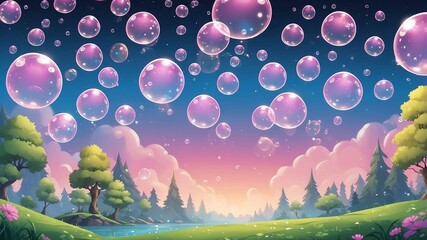 Poster - Fairy Bubbles Floating in the Air Cartoon Background Design