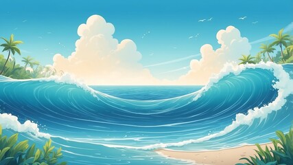 Sticker - Gentle Ocean Breeze Cartoon Background Design