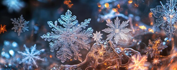 Poster - Beautiful snowflakes glistening in the light, creating a magical winter wonderland atmosphere.