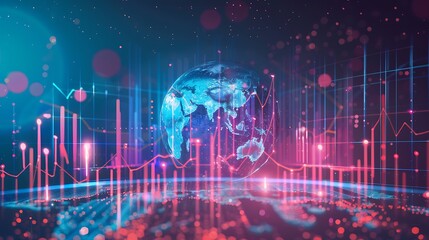 Poster - digital representation of the world with charts and graphs showcasing global data network and financ