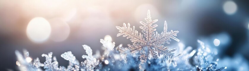 Poster - A beautiful snowflake resting on shimmering blue ice, capturing the essence of winter's serenity and magic.