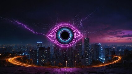 eye of a big around a city of dark background