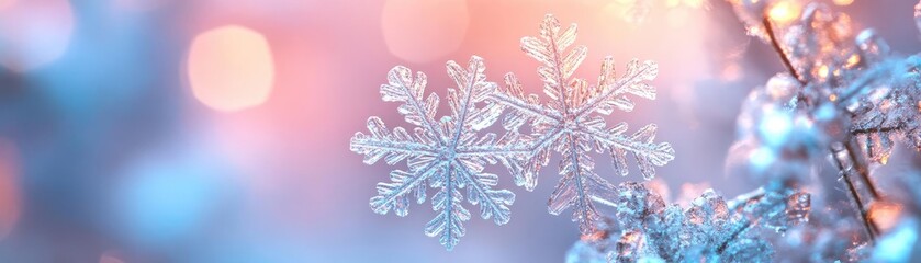 Aufkleber - Delicate snowflake sparkling against a colorful winter background, creating a serene and magical atmosphere for holiday imagery.