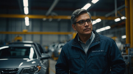 Poster - portrait of an engineer in a car manufacturing company 