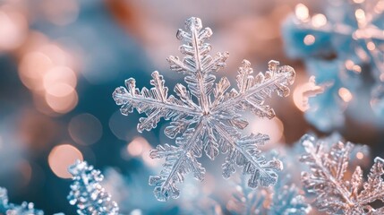 Aufkleber - A stunning close-up of a delicate snowflake with intricate patterns, capturing the beauty of winter's natural art in sharp detail.