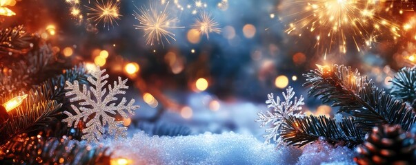 Aufkleber - Beautiful festive scene featuring sparkling snowflakes and glowing lights, perfect for celebrating the winter season.