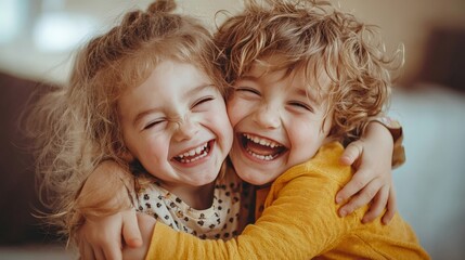 Siblings laughing and playing together, showcasing the close-knit relationship between brothers and sisters