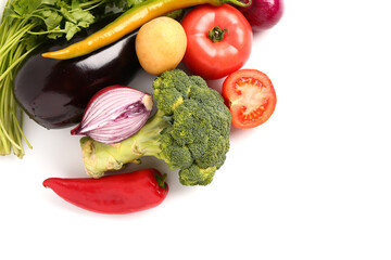 Sticker - Fresh ripe vegetables on white background, closeup