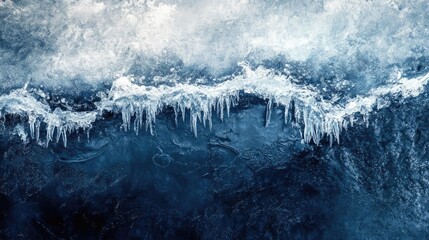 Poster - A stunning close-up of icy water with frozen edges, showcasing the beauty of winter's chill and the power of nature's elements.