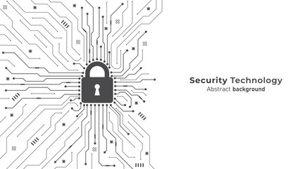 Leinwandbilder - Padlock on circuit board. Black-white color tone. Secure system and network protection technology concept. Cyber security technology background. Vector illustration design for banner and template.