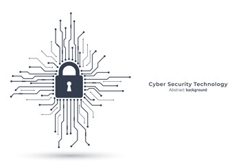 Leinwandbilder - Padlock on circuit board. Black-white color tone. Secure system and network protection technology concept. Cyber security technology background. Vector illustration design for banner and template.