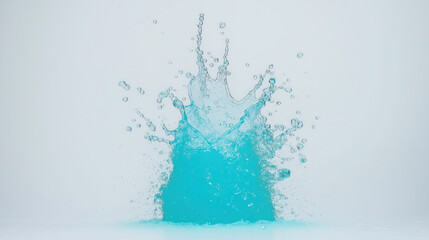 Isolated dynamic splash of blue water spray on white background.Drops and squirt to bring a refreshing and energetic element to your projects.