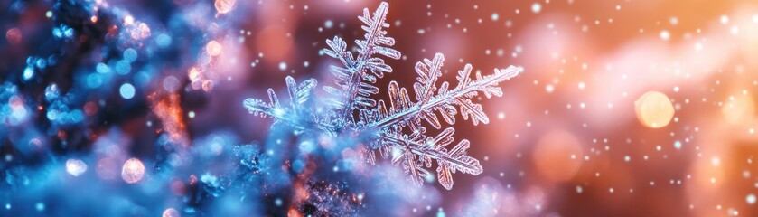 Aufkleber - Delicate snowflake amidst shimmering bokeh lights, evoking winter's magic and the beauty of the holiday season.