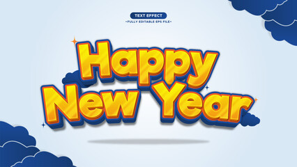 Poster - Happy New Year Funny Banner Template with 3D style text effect. Fully Editable Text and Font