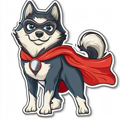 Cartoon dog wearing a red cape and mask, standing with a confident expression.