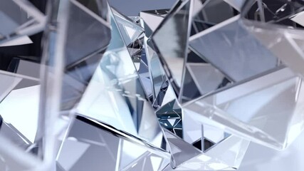 Poster - Modern background with polygonal crystals. A geometric gemstone surface in abstract 3D. Diamond reflection crystals are animated in the background—zoom in effect.