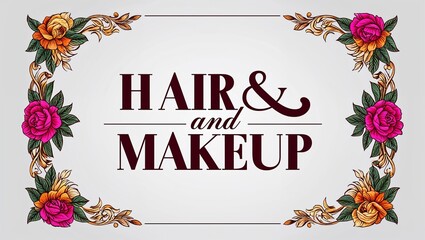 Hair and makeup decorative design lettering on plain white background