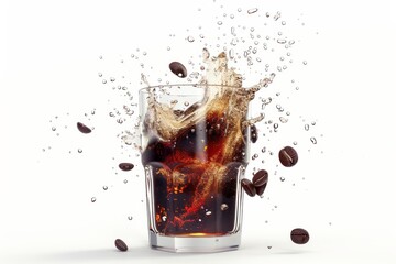 explosion coffee on glass3d render on white background