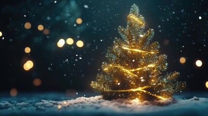 Aufkleber - A beautifully decorated Christmas tree illuminated by warm lights, surrounded by falling snowflakes, creating a festive winter scene.