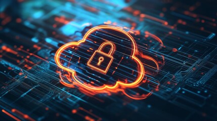 Poster - Abstract Illustration of Cloud Security Services. Cloud Icon with Padlock Symbol Representing Data Protection in Cloud Computing