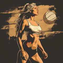 Vector image of an athlete playing Valleyball