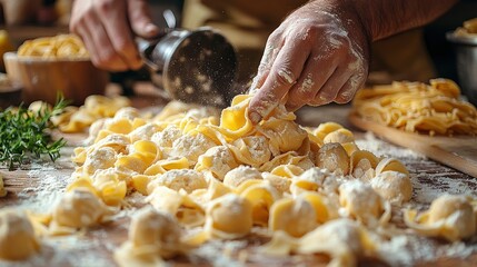 Freshly Made Homemade Pasta with Flour