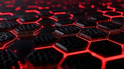 Poster - Red and black hexagons wireframe wallpaper, desktop background, minimalistic, polished, shiny