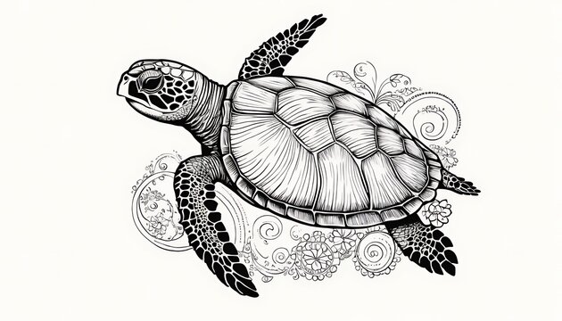 Coloring book, Sea Turtle,no people, preschool, reptile, swimming, alphabet, ecosystem, turtle, art, cartoon, computer graphic, 697