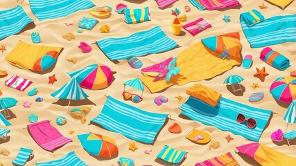 Wall Mural - Bright Beach Towels Spread Out Cartoon Background Design