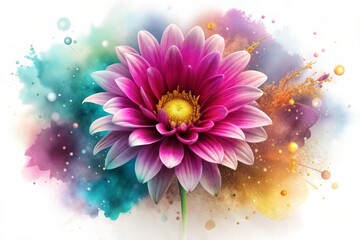 Wall Mural - pink daisy in watercolor with dreamy bokeh background