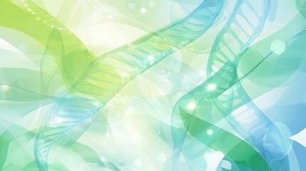Aufkleber - Abstract background with translucent green and blue DNA strands with soft glowing lights.
