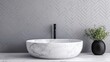 © Kulvarin - Elegant marble basin with sleek faucet, set against a modern patterned wall. Perfect for contemporary bathroom designs.