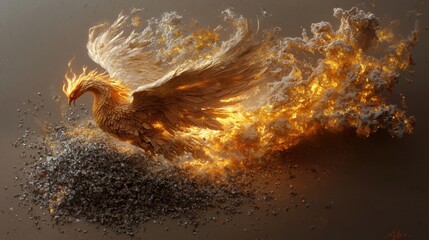 Canvas Print - Phoenix Rising From Ashes  Golden Bird  Mythical Creature  Fire  Feathers  Rebirth