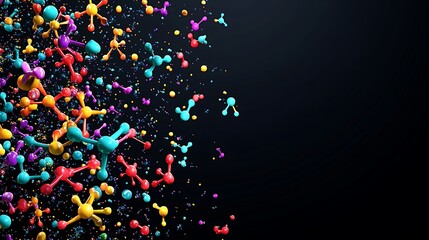 Aufkleber - Abstract colorful molecular structure on dark background.