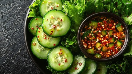 Wall Mural - Cucumber Salad with Spicy Chili Dressing