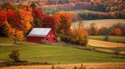 Wall Mural - a scenic fall season with vibrant oranges, reds, and yellows covering the countryside